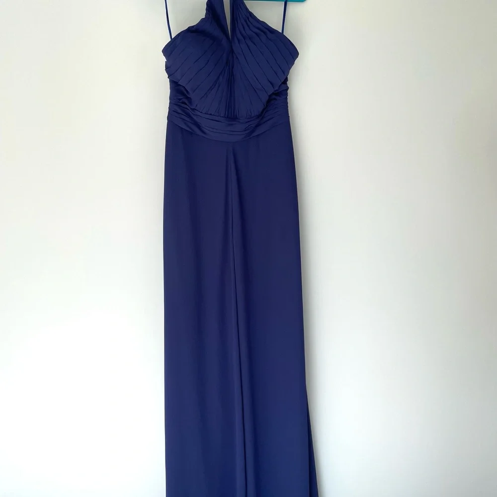 MORILEE Madeline Gardner Halter Chiffon Bridesmaid Jumpsuit in Sapphire 21626 - Picture 3 of 14